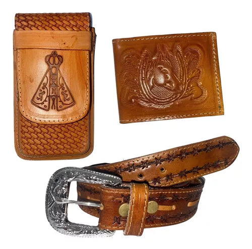 Kit Cowboy Country Cinto + Carteira + Capa Bainha De Celular
