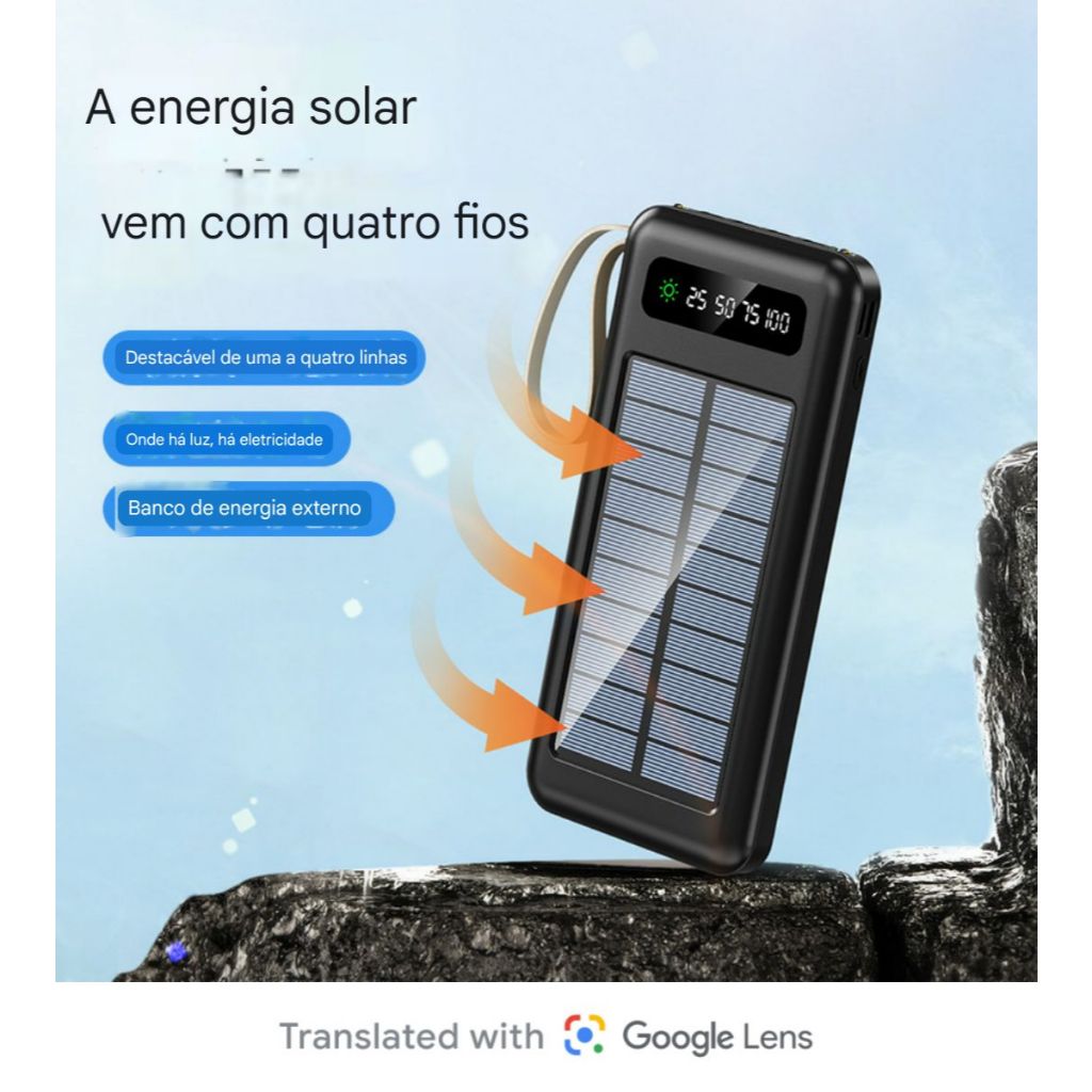 Carregador Portátil Power Bank Solar 10.000mah Com cabos 5 Em1 LED lanterna