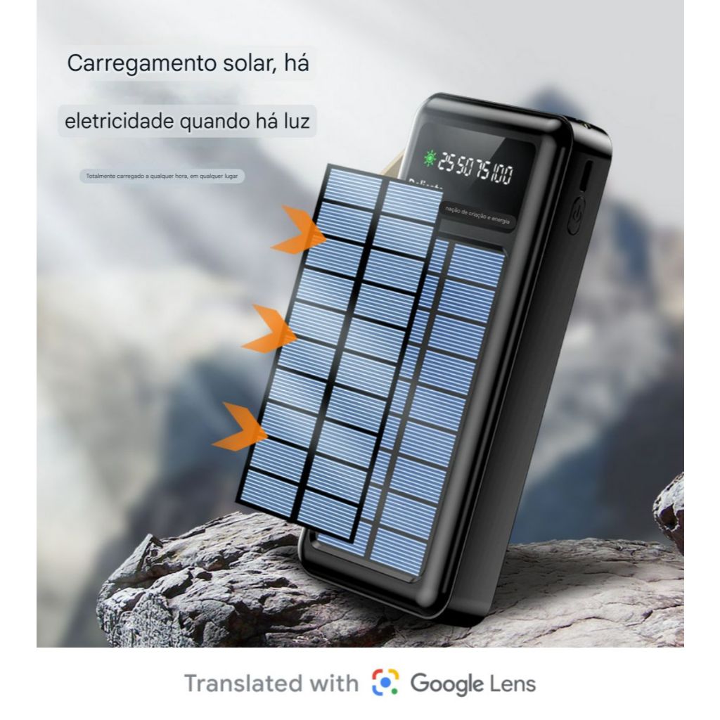 Carregador Portátil Power Bank Solar 10.000mah Com cabos 5 Em1 LED lanterna